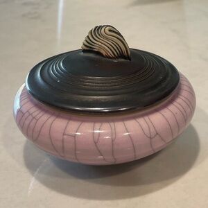 Vintage Andrew MacCorkindale Raku Pottery Covered Bowl / Dish / Box - 1990s